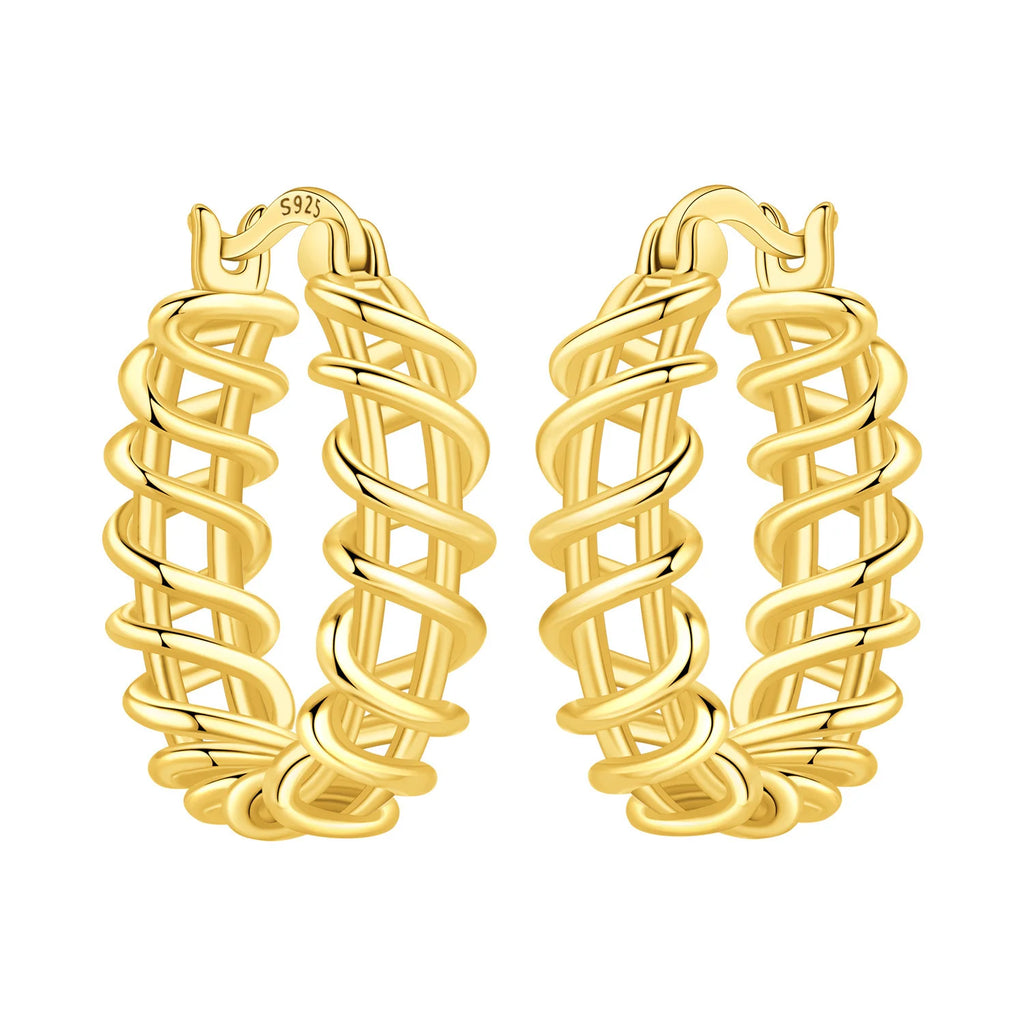 925 Sterling Silver Elegant Golden French Organ Hoop Earrings Trendy Jewellery