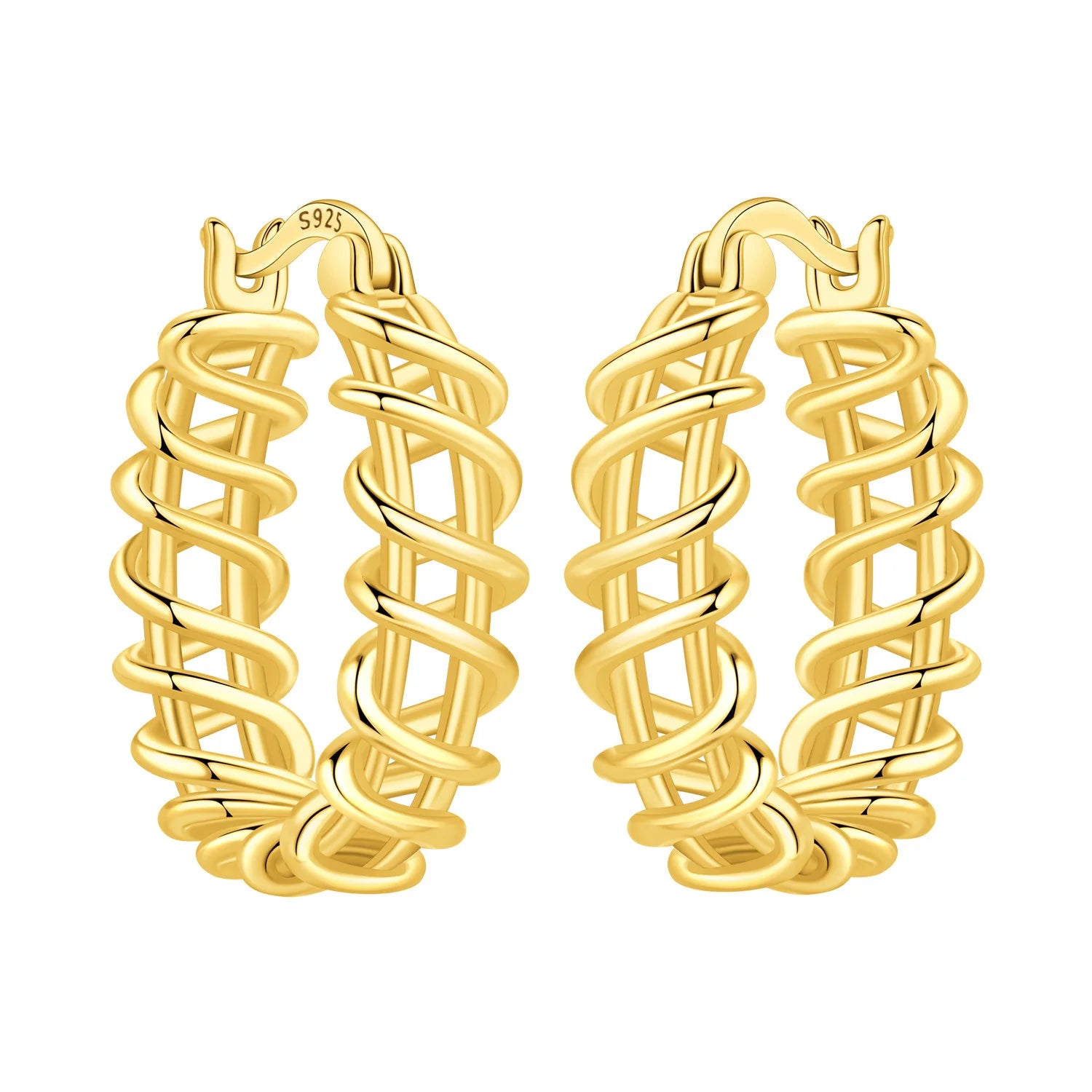 925 Sterling Silver Elegant Golden French Organ Hoop Earrings Trendy Jewellery