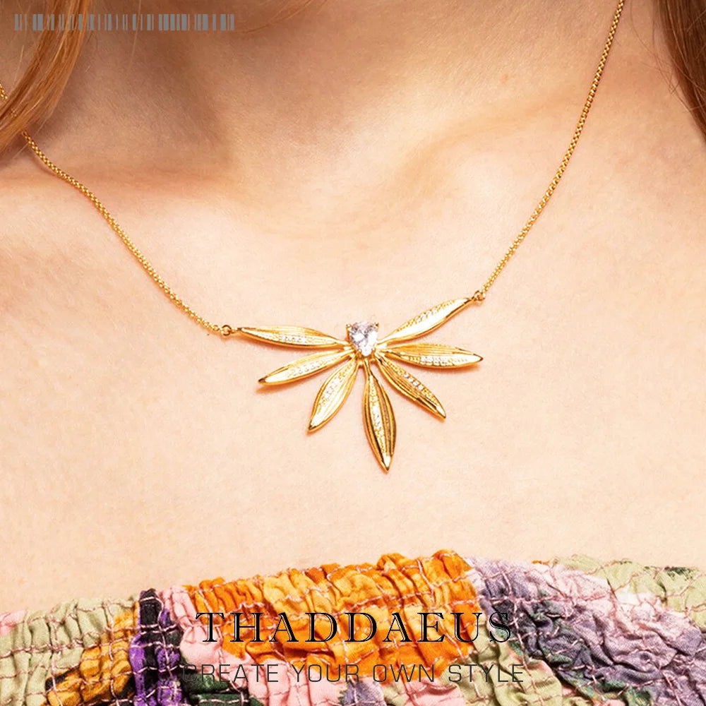 Large Leaves Necklace 925 Sterling Silver Spring Fine Jewellery Women's Gift