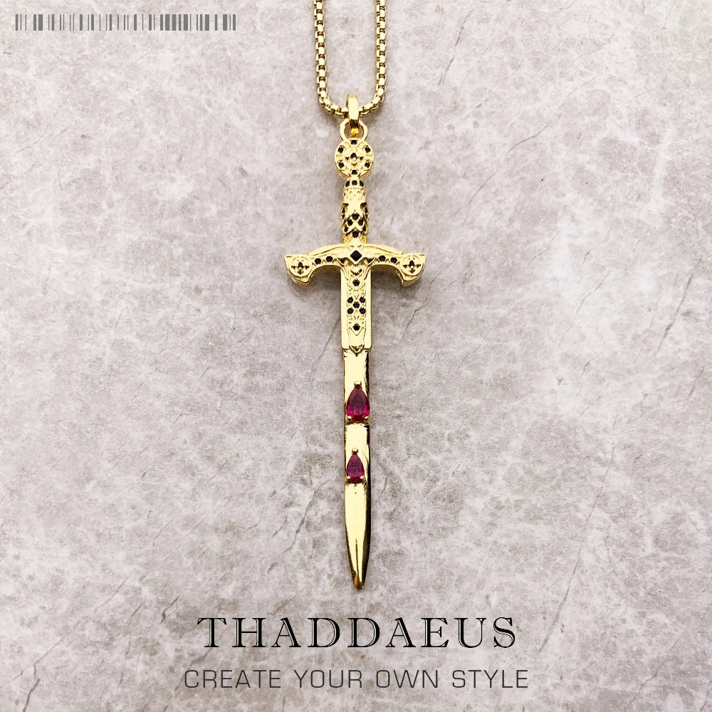 Sword Pendant Link Chain Necklace 925 Sterling Silver Vintage Jewellery Gift