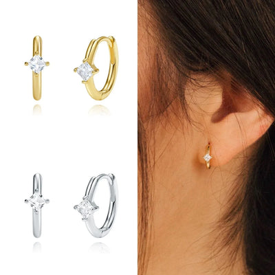 Vintage Square Crystal Stone Hoop Earrings Gold Colour Circle