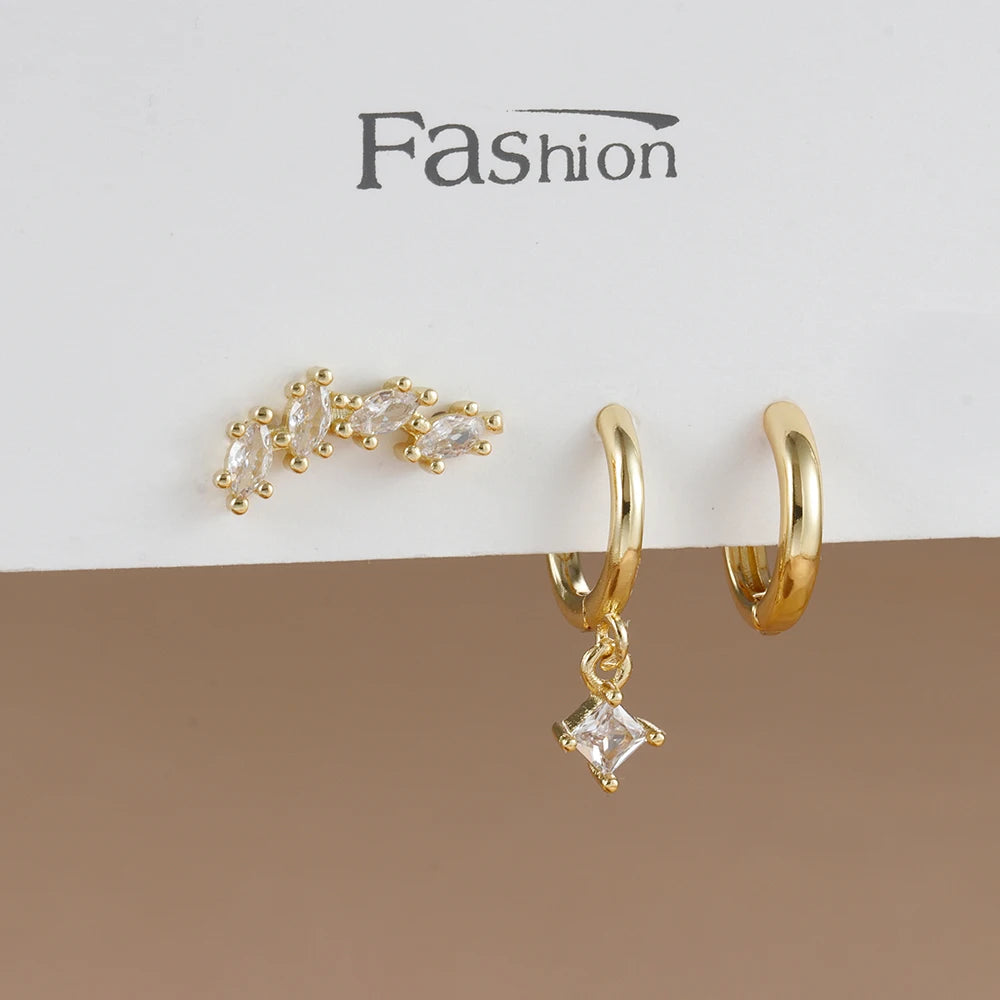 3PCS Trendy Double-layer Circle Cubic Zircon Star Hanging Earrings