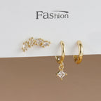 3PCS Trendy Double-layer Circle Cubic Zircon Star Hanging Earrings