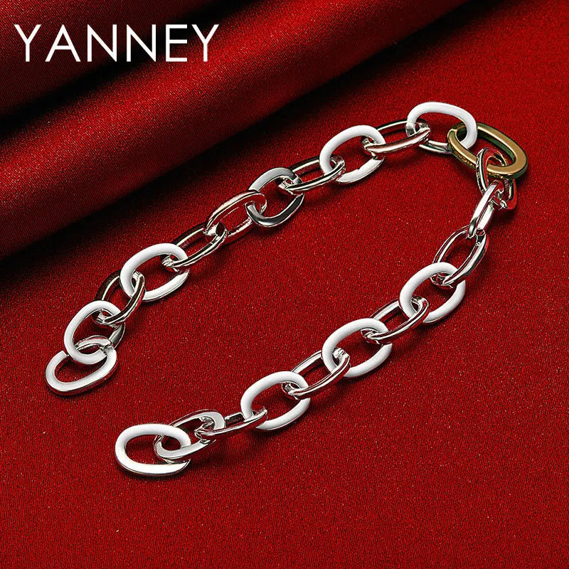 925 Sterling Silver 8-inch Simple Classic Bracelet Men Women Wedding Gift