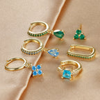 3PCS Waterdrop Shape Zircon Hoop Earrings Triangle Flower Studs