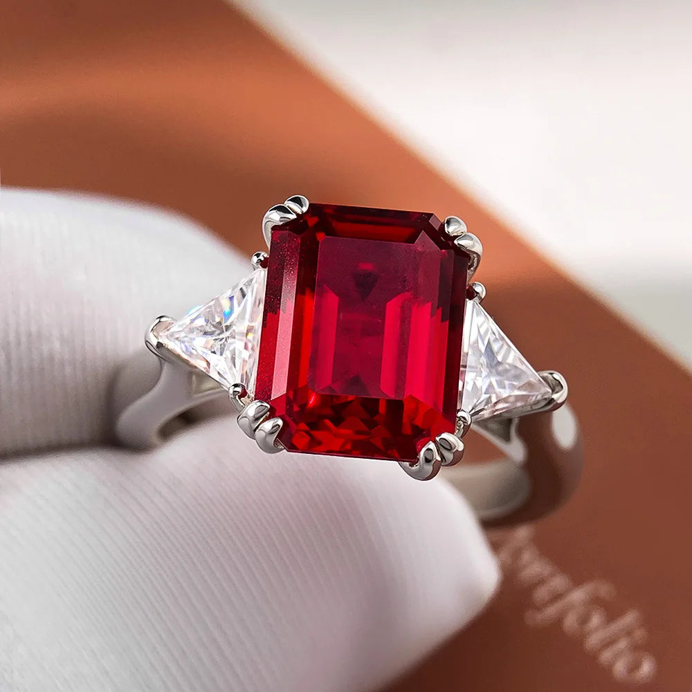 4ct Lab Grown Ruby Colombian Emerald Ring 925 Sterling Silver Moissanite Band