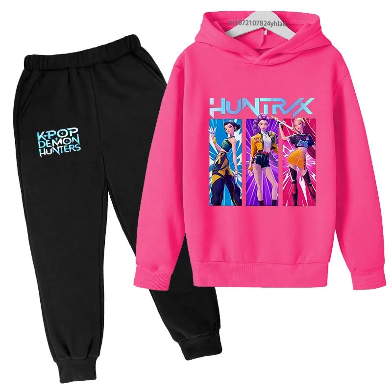 Kids Kpop Demon Hunters Anime Print Hoodie & Pants Tracksuit 2-13 Years