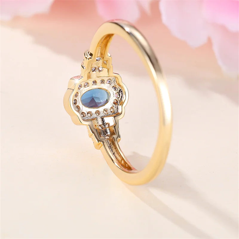 Royal Blue Stone Small Oval Wedding Bands Antique Gold Color Vintage Zircon Stacking Engagement Party Rings For Women Jewelry CZ