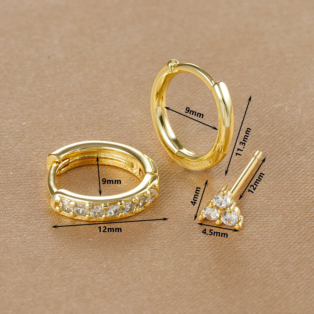3PCS Stainless Steel CZ Zircon Huggie Hoop Earrings Flower Studs