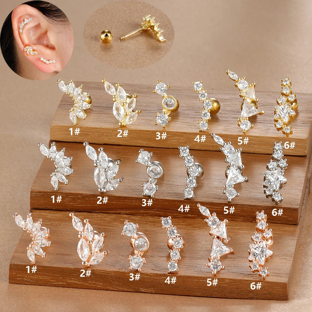 1PC 6 Styles Stainless Steel Mini Zircon Cartilage Piercing Stud