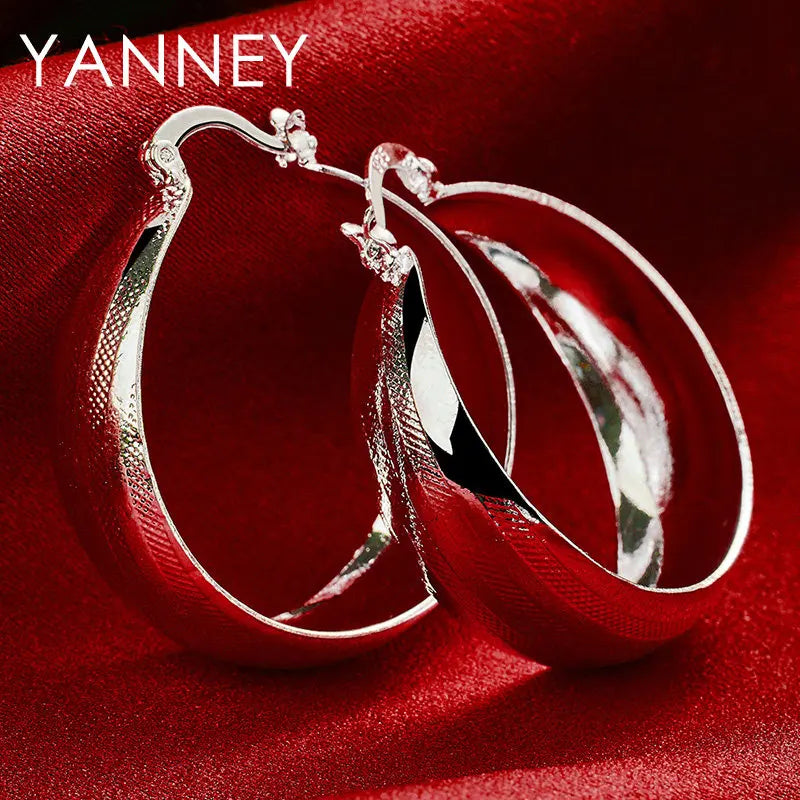 925 Sterling Silver Glossy Geometric Round Hoop Earrings Women Fashion Gift
