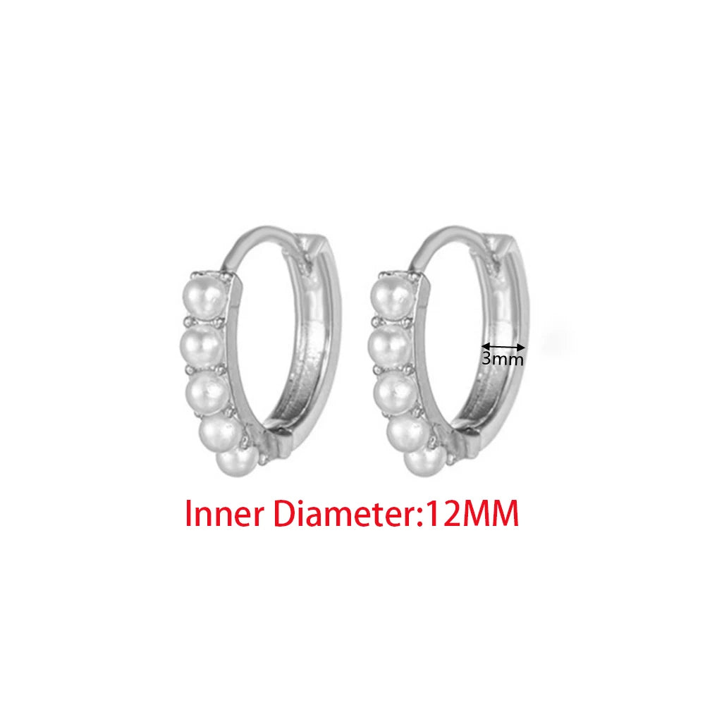 Yuedane Stainless Steel Little Imitation Pearl Hoop Earrings Small Circle