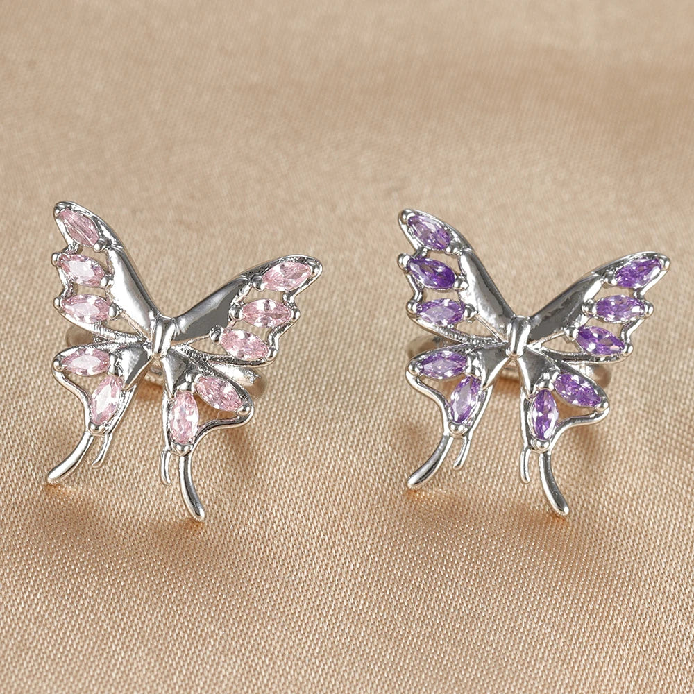Butterfly Clip Earring Crystal Zirconia Stainless Steel Ear Cuff