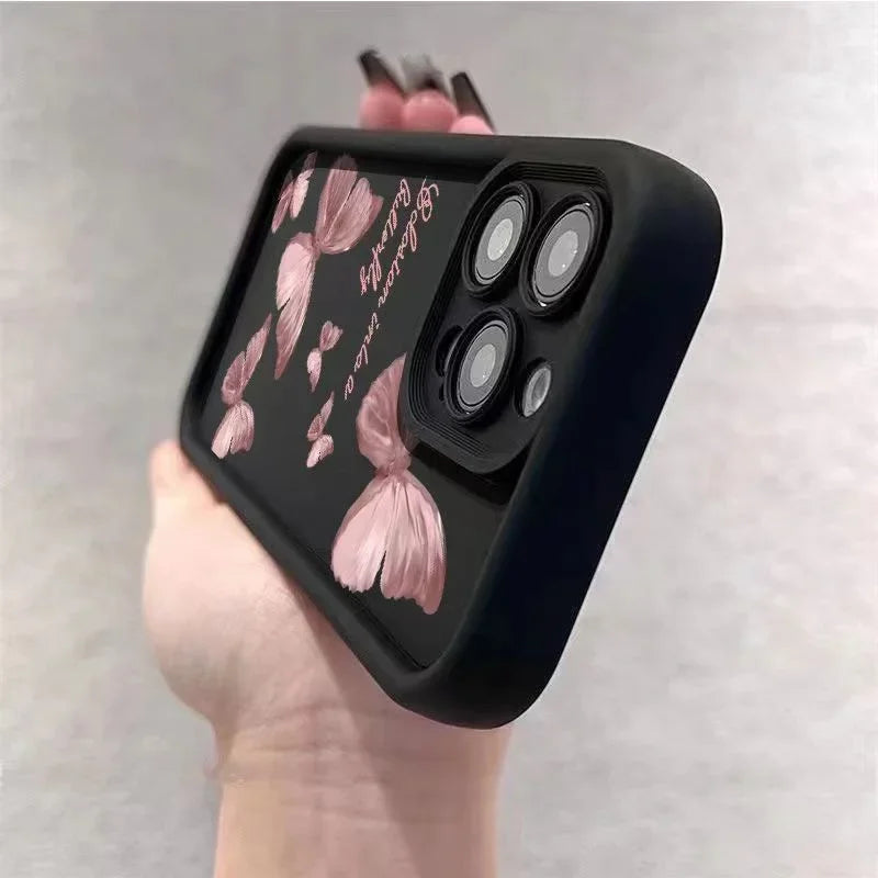 Pink Butterfly Silicone Case for iPhone 17 16 15 14 13 12 11 Pro Max Plus