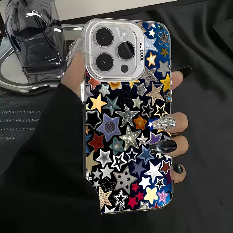 Colourful Star Matte Laser Case for iPhone 16 15 14 13 12 Pro Max