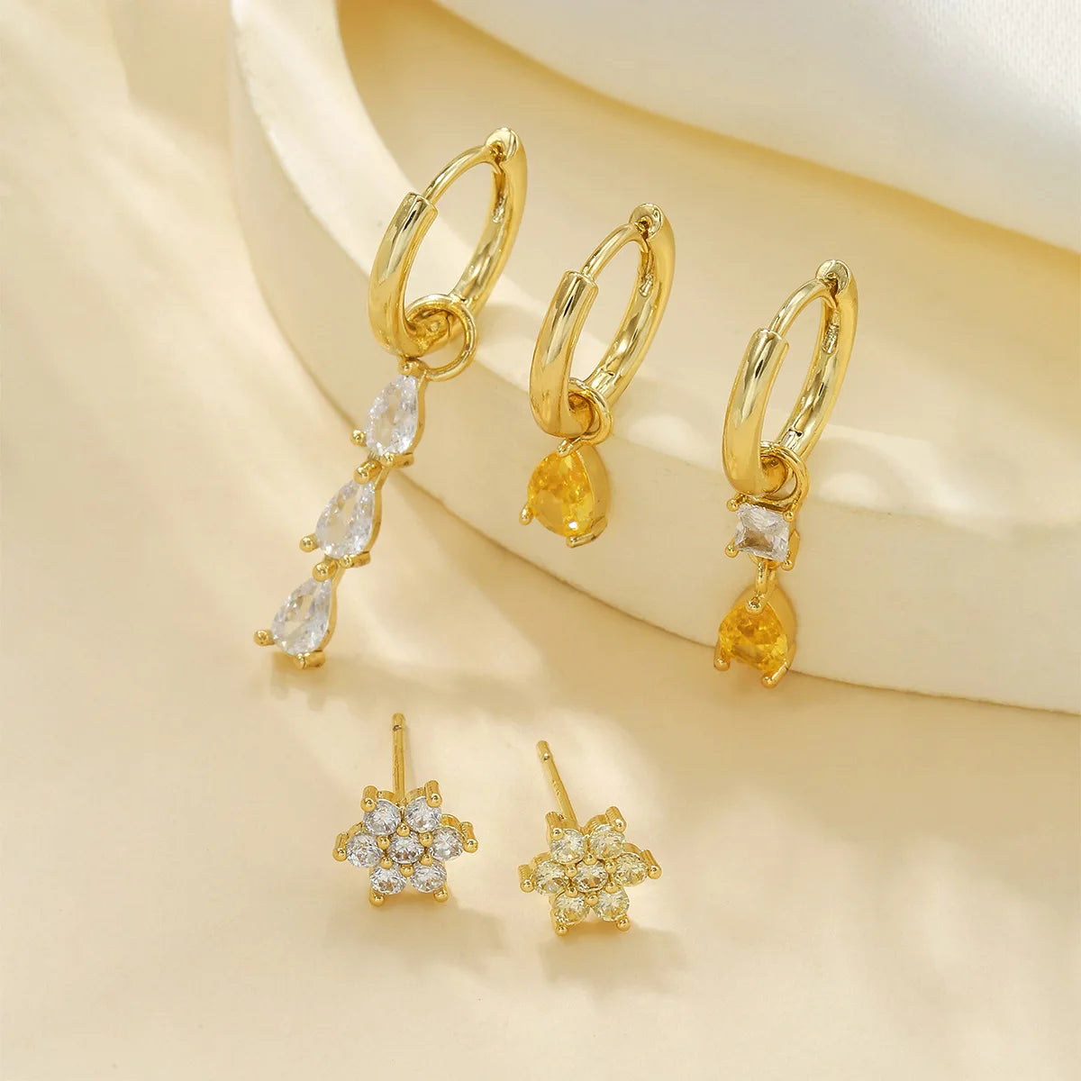 Exquisite Stainless Steel Yellow Zircon Water Drop Hoop Earring