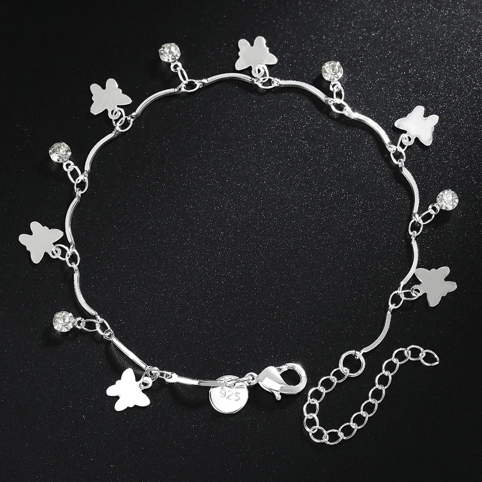 Zircon Butterfly Chain Bracelet 925 Sterling Silver Elegant Wedding Jewellery