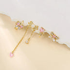 2PCS Pink Zircon Chain Tassel Bowknot Drop Earrings Sweet Pendant