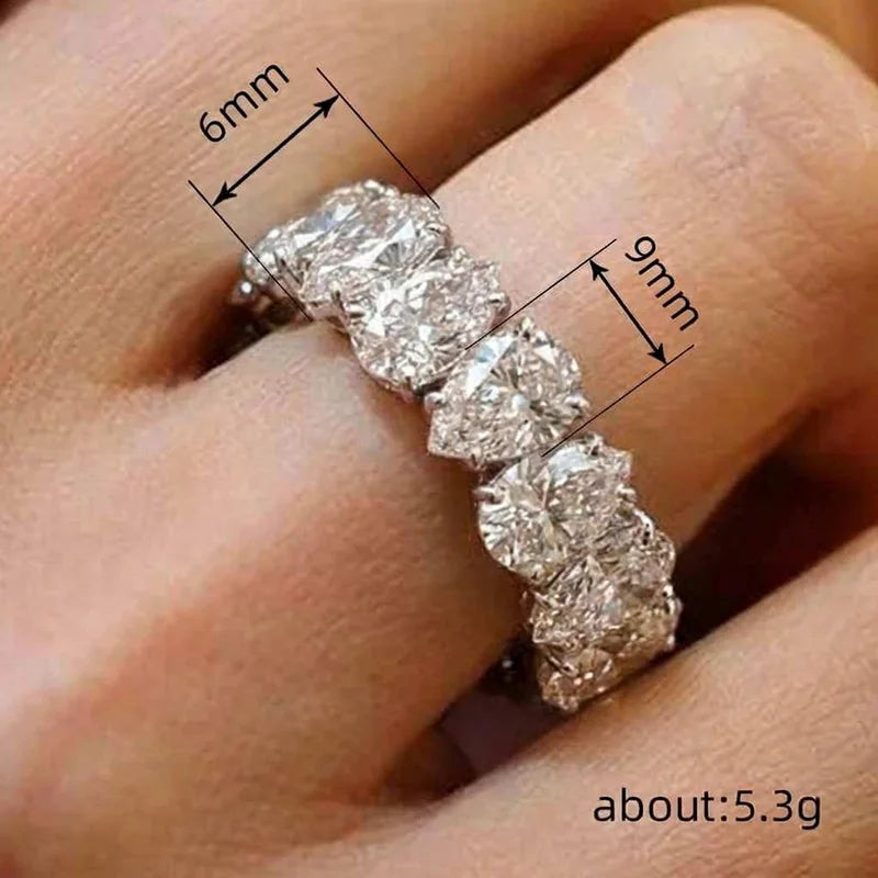 925 Sterling Silver Pear Cubic Zircon Promise Ring Fashion Luxury Wedding Band Female Jewellery