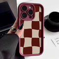 Wine Red Grid Pattern Case for iPhone 17 16 15 14 13 12 11 Pro Max Plus Air