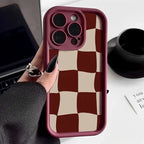Wine Red Grid Pattern Case for iPhone 17 16 15 14 13 12 11 Pro Max Plus Air