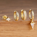 4PCS Stainless Steel Cubic Zircon Dangle Earring Set Geometric Triangle