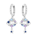 925 Sterling Silver Star Moon Sun Tassel Versatile Hoop Earrings Fine Gift