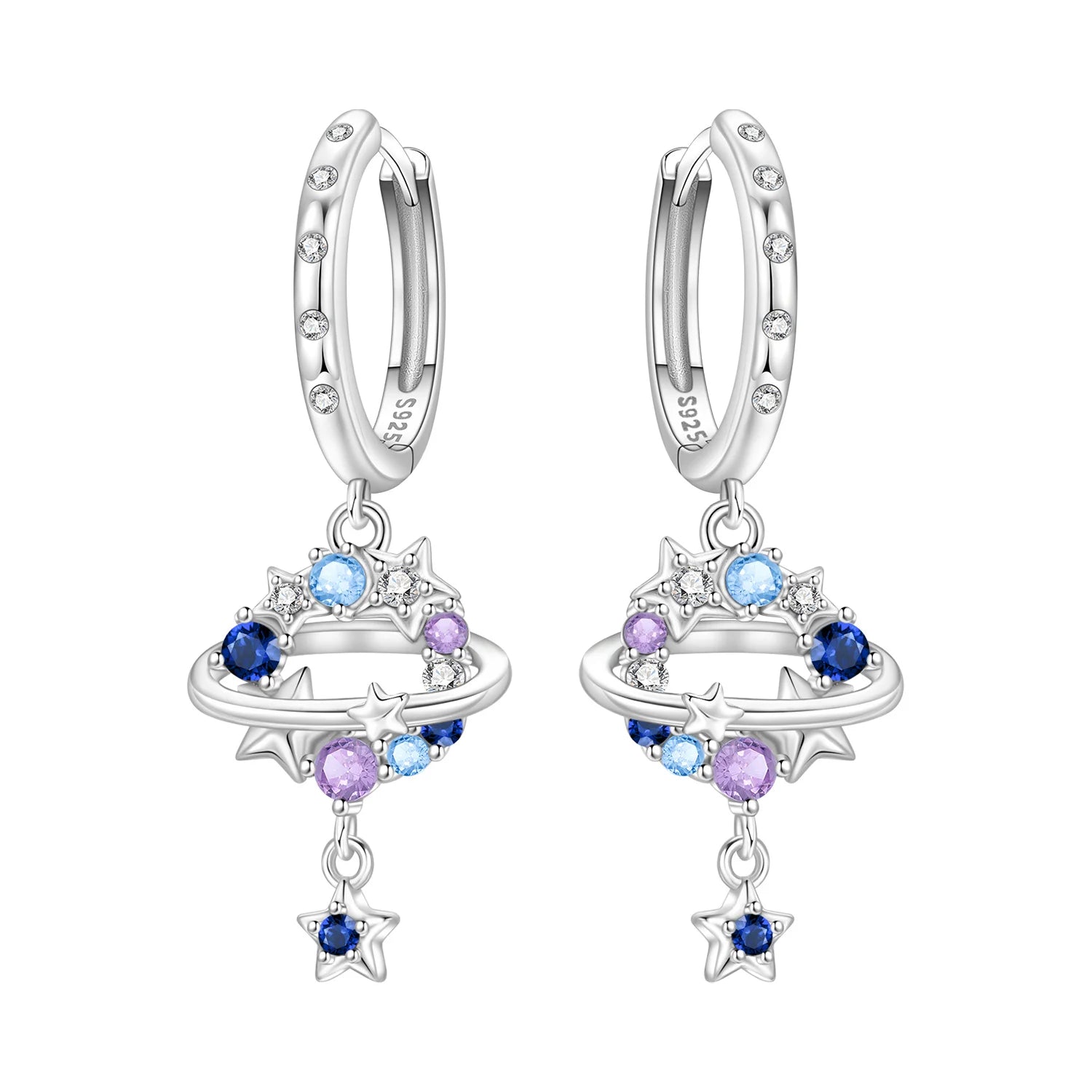 925 Sterling Silver Mysterious Star Moon Versatile Hoop Earrings Women's Gift