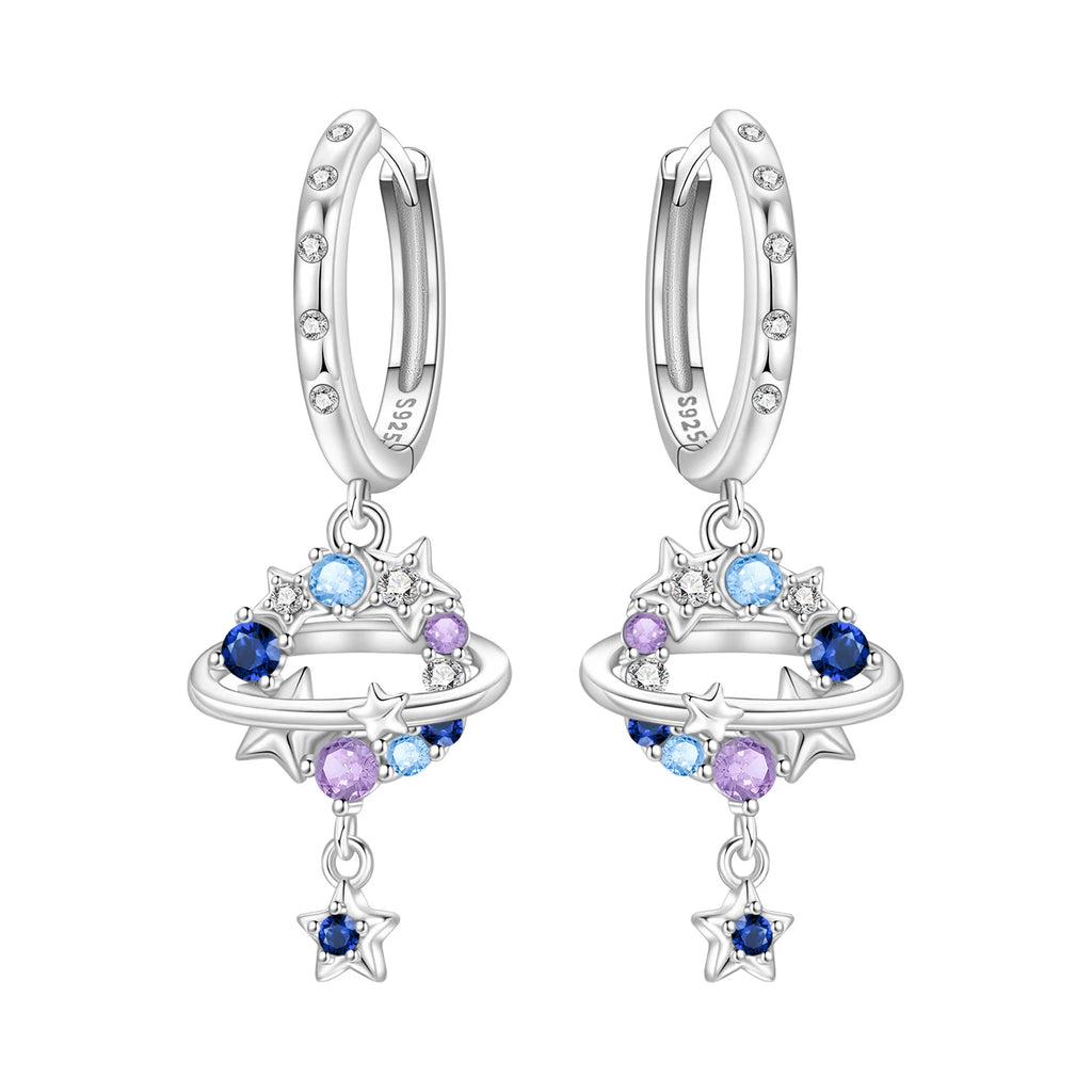 925 Sterling Silver Tassel Zircon Ear Studs Sparkling Hoop Earrings Gift