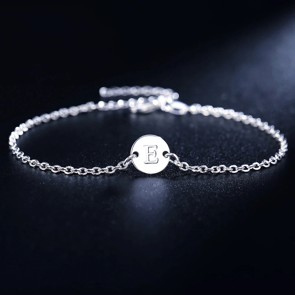 26 Letter Chain Bracelet Anklet 925 Sterling Silver Men Women Wedding Gift