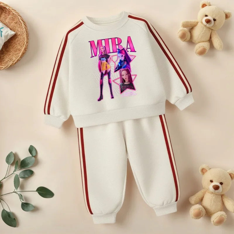 K-pop Girls Spring Clothing Set Hoodie and Side Stripe Trousers Tracksuit