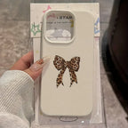 Leopard Print Bow Lychee Case for iPhone 17 16 15 14 Pro Max Plus