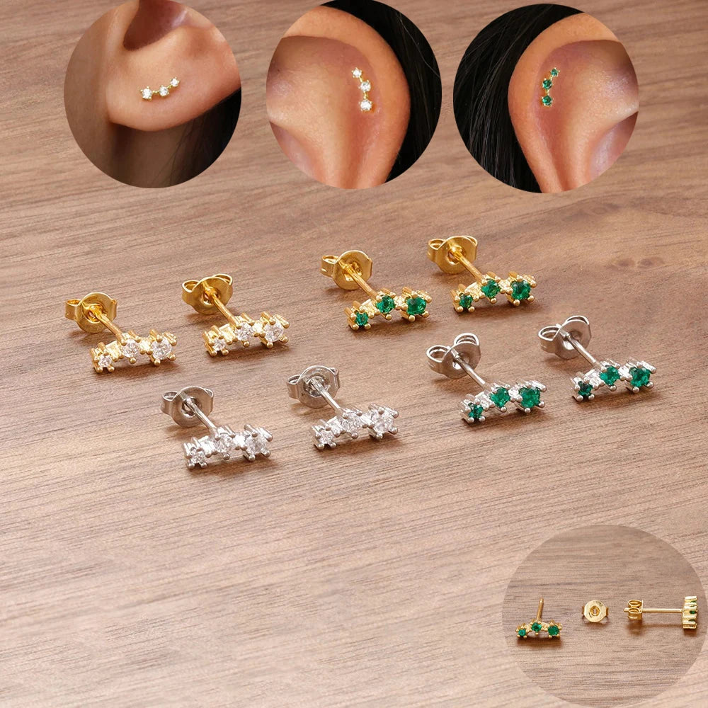 14K Gold Plated Stainless Steel Small Stud Earrings Mini Zircon