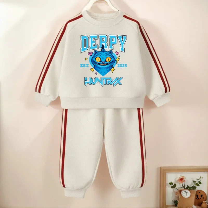 K-pop Boys and Girls Long Sleeve Pullover and Side Stripe Trousers Tracksuit