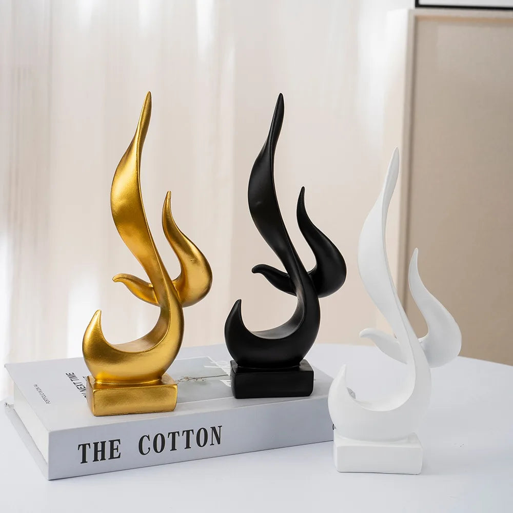 23cm Abstract Fire Sculpture Gold Flame Resin Ornament Modern Pop Art Shelf Decoration
