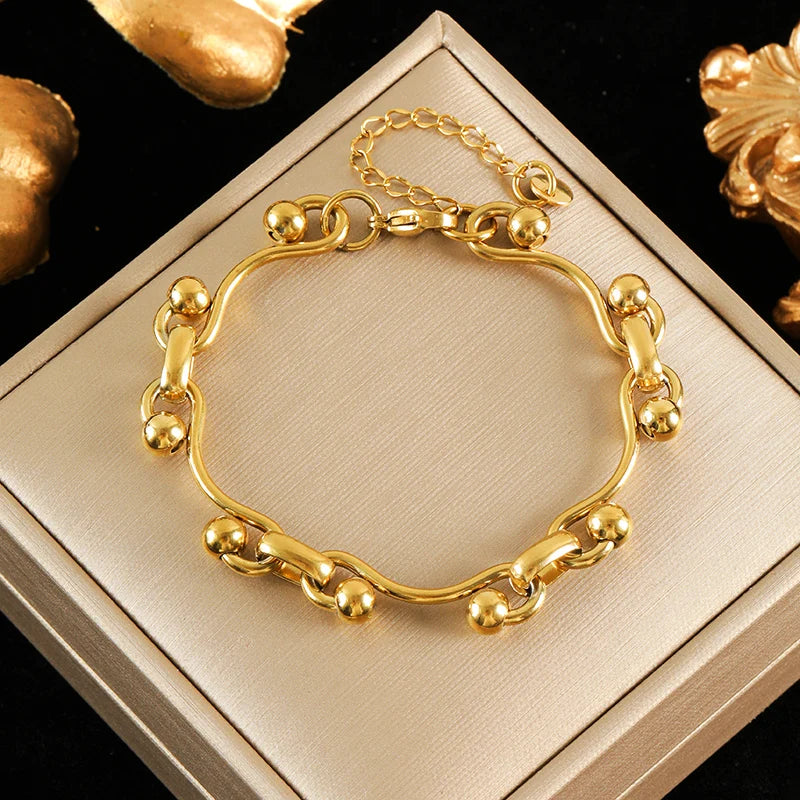 Gold Colour Stainless Steel Bangle 18K Plated Heart Wrist Chain