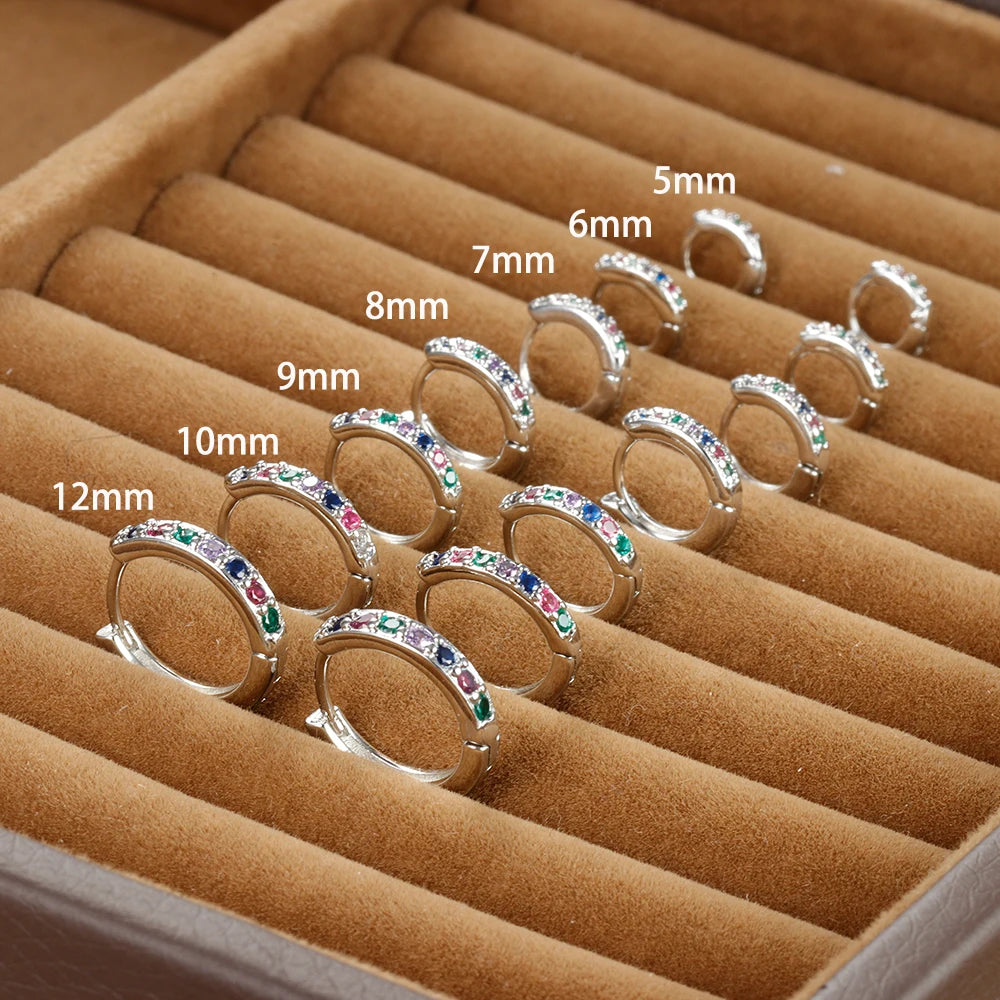1Pair Stainless Steel Minimal Hoop Earrings Crystal Zirconia Trend