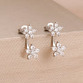 French Design Double Flower Dangle Earrings Stainless Steel Crystal