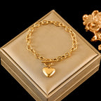 Stainless Steel Coins Heart Charm Bracelet Gold Silver Colour Wrist Chain