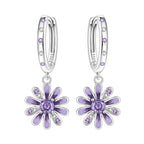 925 Sterling Silver Blue Purple Iris Flower Drop Earrings Trendy Jewellery