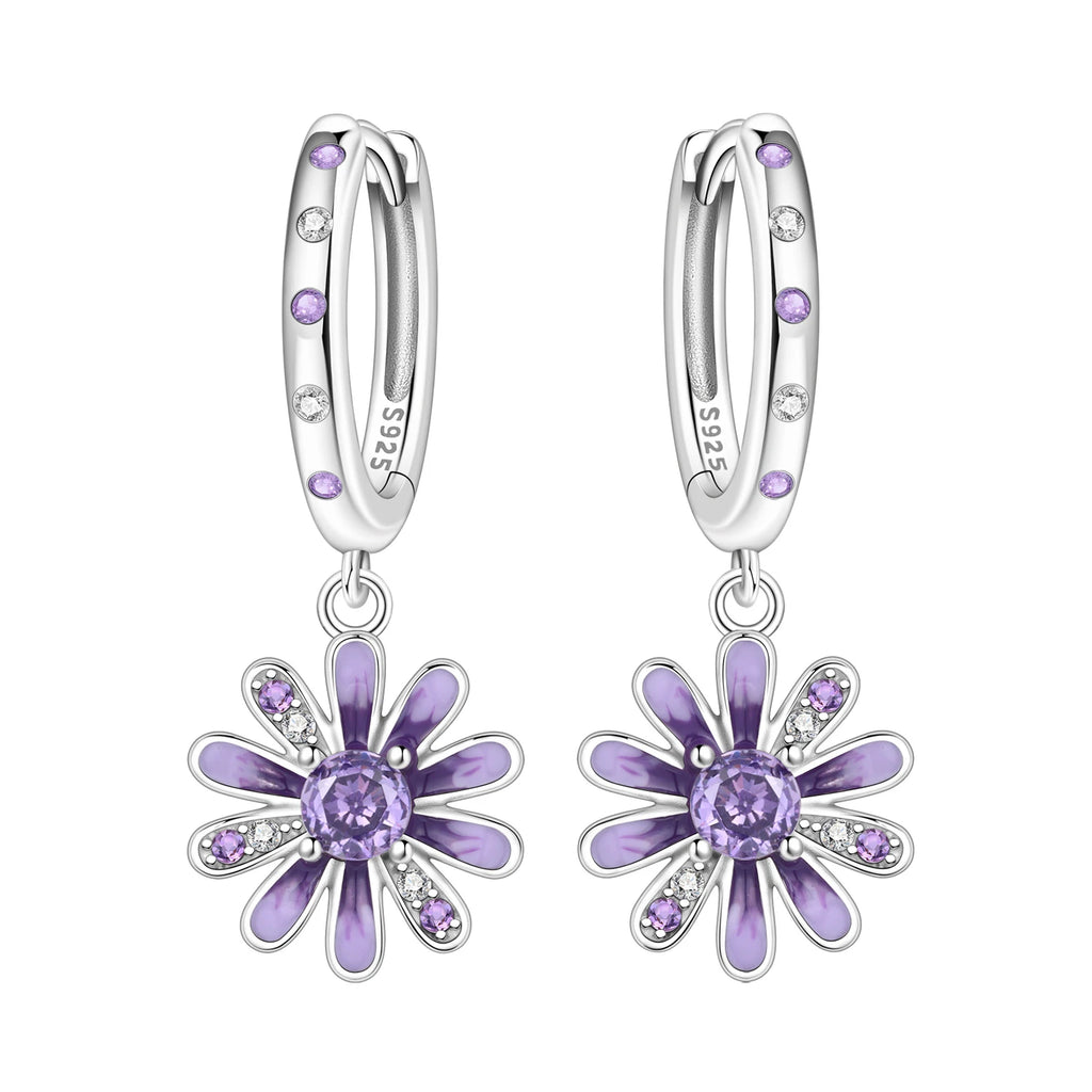 925 Sterling Silver Blue Iris Flower Hoop Earrings Anniversary Jewellery Gift