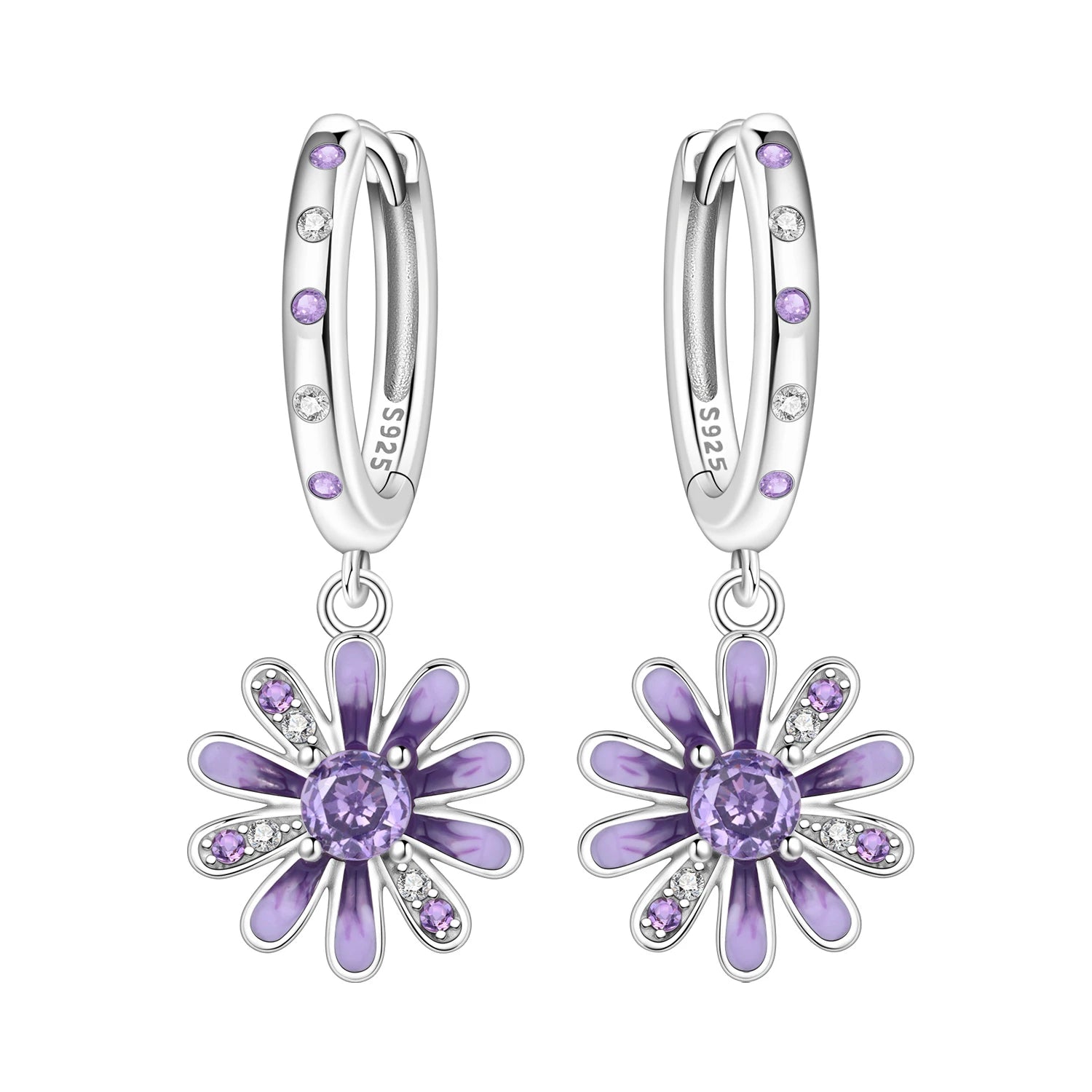 925 Sterling Silver Blue Iris Flower Drop Earrings Anniversary Jewellery Gift