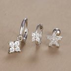 3PCS Vintage Design Four Flower Zircon Hoop Earrings Set Steel