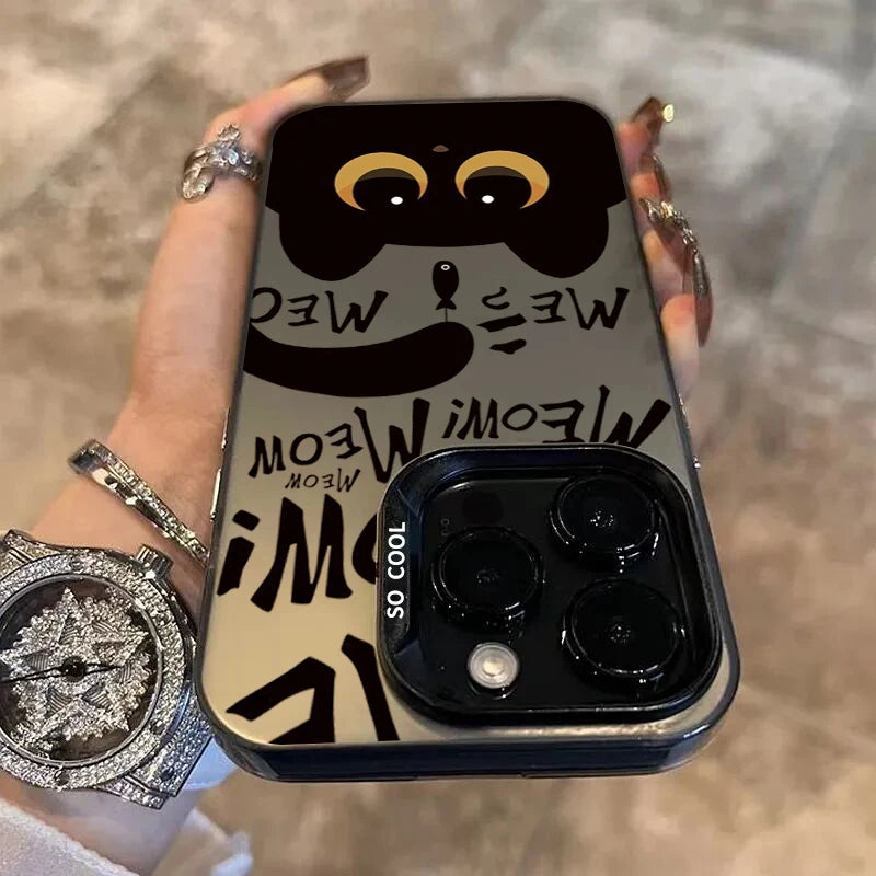 Black Cat Eating Fish Silver Case for Redmi Note 14 13 12 11 Pro