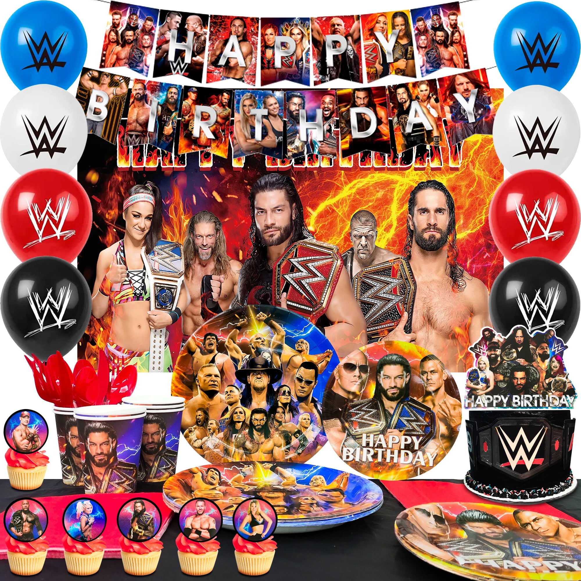 112pc Wrestling Boxing Birthday Party Supplies Tableware Set - Ship from UK