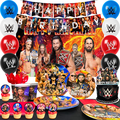 112pc Wrestling Boxing Birthday Party Supplies Tableware Set - Ship from UK