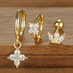 3PCS Four Flower Zircon Little Hoop Earring Star Cartilage Piercing