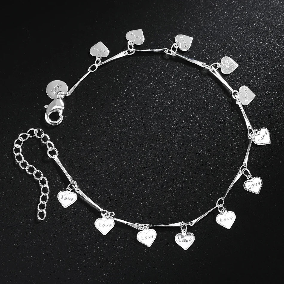 LOVE Heart Card Chain Bracelet 925 Sterling Silver Fashion Christmas Gift