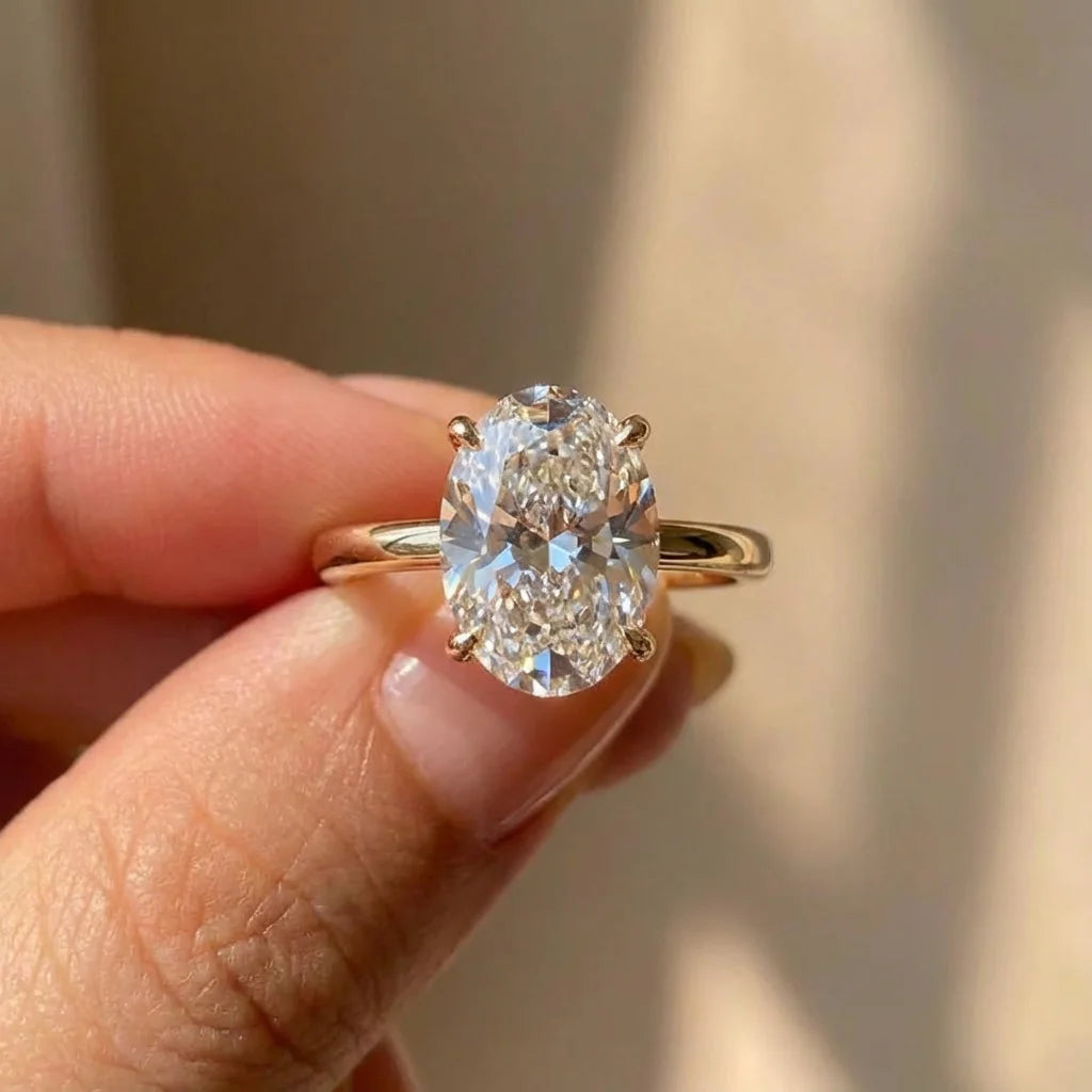 925 Sterling Silver Zircon Gorgeous Shiny Oval Stone Ring Engagement Wedding Luxury Jewellery