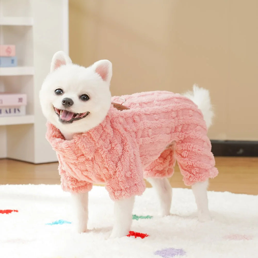 Warm Pet Pajamas Onesie Plush Dog Cat Bodysuit Fleece Lined Winter Costume